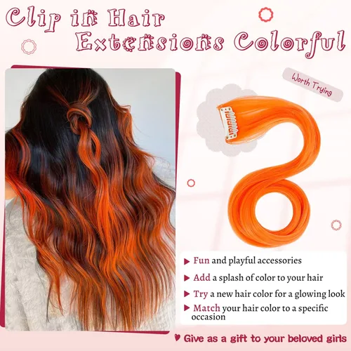 Miniatura 7 de Extensiones de cabello de colores 12 piezas de 24 pulgadas, extensiones de cabello rosa cosplay con clip, color arco iris, para fiesta, largo