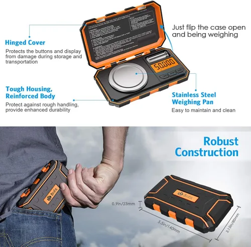Miniatura 5 de Báscula digital profesional de miligramo, 1.76 oz (actualizada) báscula de joyería de tamaño de bolsillo de alta precisión máxima, báscula Naranja