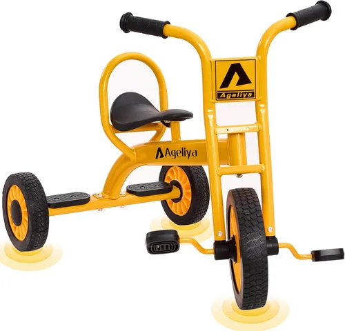 Miniatura 8 de Triciclos en Tándem para Niños de 3 a 5 Años, Triciclo de Pedal Preescolar para Juego Grupal en el Patio, Marco de Metal Resistente, Neumáticos