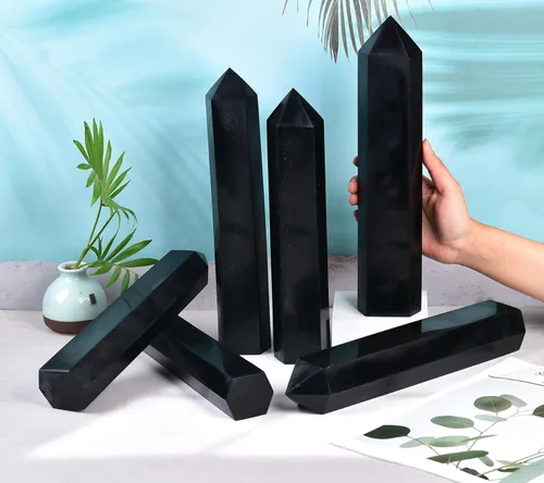 Miniatura 6 de AMOYSTONE 1 varita de piedra de obsidiana grande de cristal curativo hexagonal de cristal natural de roca de 6 puntos, torre de roca para decoración