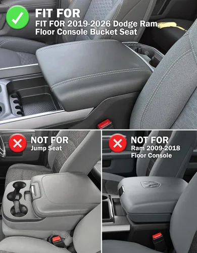 Miniatura 2 de KBH Funda de apoyabrazos para consola central para Dodge Ram 1500 2500 3500 2019-2026, asiento de cubo de consola de piso, cojín de apoyabrazos