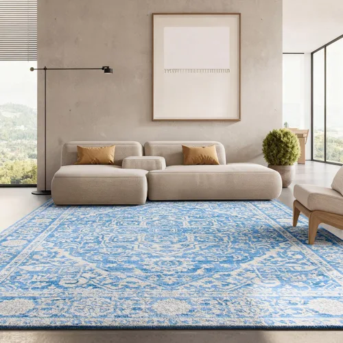 Miniatura 15 de SAFAVIEH - Alfombra de la colección Brentwood - 6' x 9', azul marino y gris claro, diseño envejecido con medallón, no desprende pelusa y fácil azul