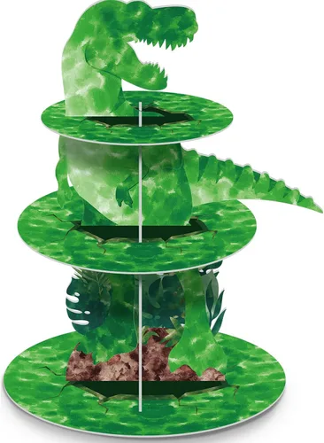 Miniatura 8 de Censen Soporte para cupcakes de dinosaurio de 3 niveles, decoración de fiesta con temática de dinosaurio, decoración de torre de postre