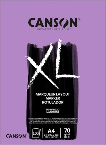 CANSON Marcador XL de papel A4 de 2.57 oz/m², muy suave, lado corto, 100 hojas extra blancas, ideal para artistas e ilustradores profesionales