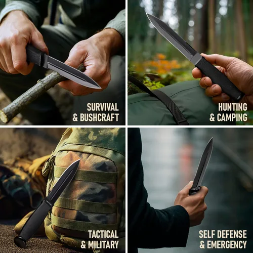 Miniatura 8 de Cuchillo táctico de supervivencia con funda, hoja fija de espiga completa de 6.5 pulgadas, borde dentado, cuchillo de caza con mango de goma 1.