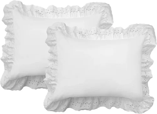 Miniatura 7 de Nuevas ideas Anilla Ruffled almohada 2 unidades Sham, Algodón, Blanco, Europeo