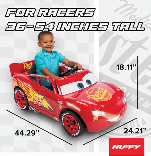 Miniatura 2 de Huffy Lightning McQueen - Auto de juguete de 6 V con faros delanteros y sonidos del motor, pedal de conducción, hasta 2.5 MPH, edades de 3 a 7 años