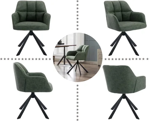 Miniatura 7 de EALSON Cómoda silla de escritorio de terciopelo moderna para computadora, sin ruedas, silla giratoria con brazo de respaldo medio para sala de Beige
