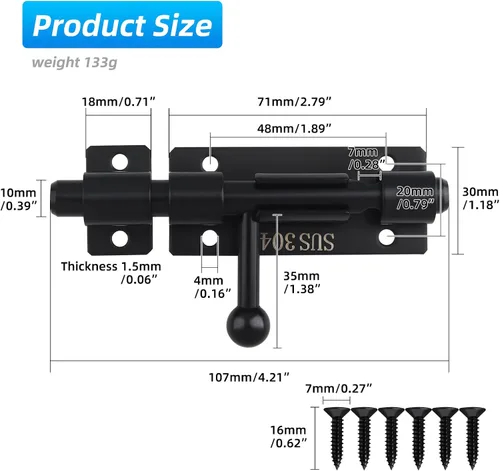 Miniatura 2 de Pestillo de cerrojo de barril, cerradura deslizante de 4.2 pulgadas, pestillo de cerrojo deslizante de acero inoxidable SUS304 con orificio