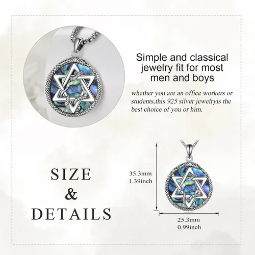 Miniatura 5 de KQF Collar con dije de estrella de David S925 de plata esterlina hexagrama gótico de huesos para hombre