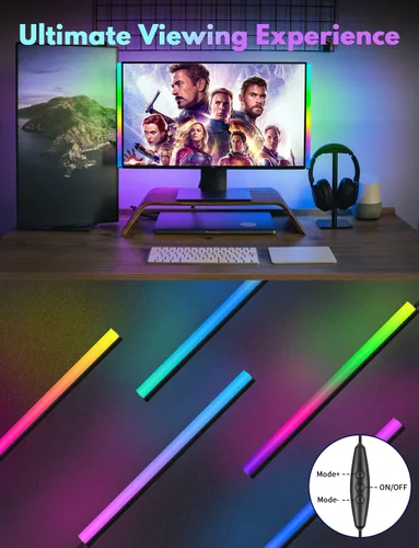 Miniatura 4 de JUSJUBR 2 piezas de luz RGB debajo del monitor, luz de juego con 353 modos de color, luz de escritorio LED con control remoto para configuración