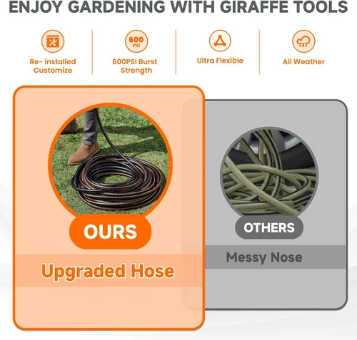 Miniatura 7 de Giraffe Tools Manguera de jardín de 5/8 pulgadas, longitud personalizada, resistente, sin torceduras, flexible, manguera de jardín de goma, manguera