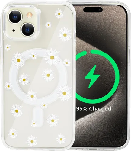 Miniatura 28 de Funda magnética de flores para iPhone 15 [compatible con MagSafe] Bonito patrón floral transparente a prueba de golpes