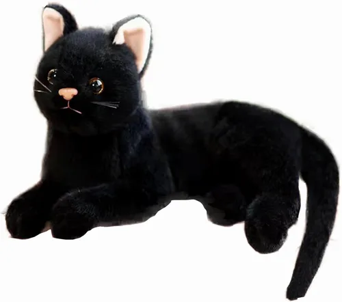Juguete de peluche suave de gato negro, gato negro realista de 12 pulgadas, regalo para niños y niñas (negro)