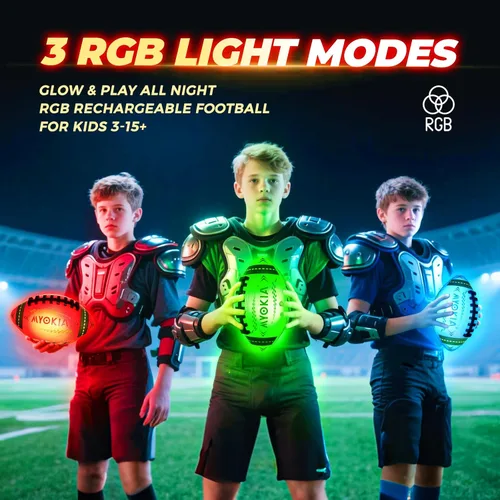 Miniatura 3 de Regalo de cumpleaños de fútbol americano con luz recargable RGB, fútbol americano que brilla en la oscuridad con bomba y cable USB, tricolor
