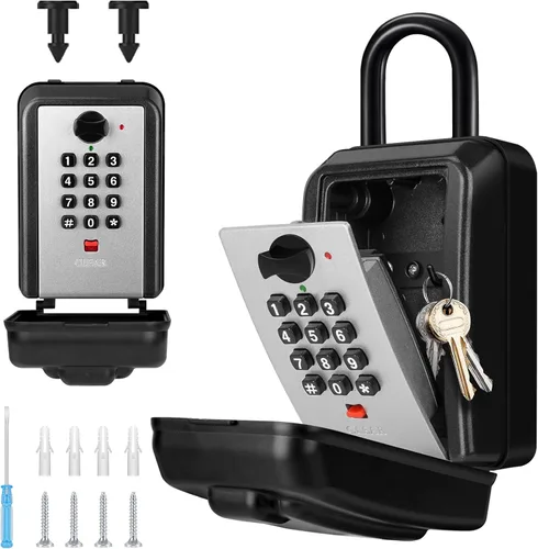 Miniatura 9 de Caja de bloqueo de llave con código, caja de seguridad montada en la pared para llaves con código reposable, caja de seguridad para exteriores