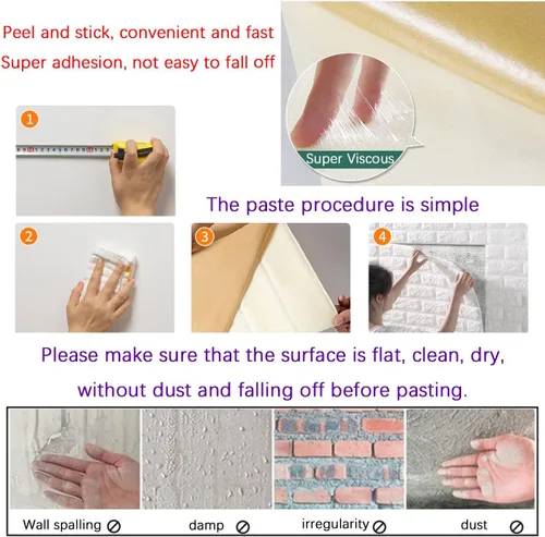 Miniatura 6 de 30PCS Paneles de Pared 3D Despegar y Pegar Papel Tapiz de Ladrillo Falso Azul Espuma Autoadhesiva Paneles de Ladrillo Paneles de Pared de Piedra