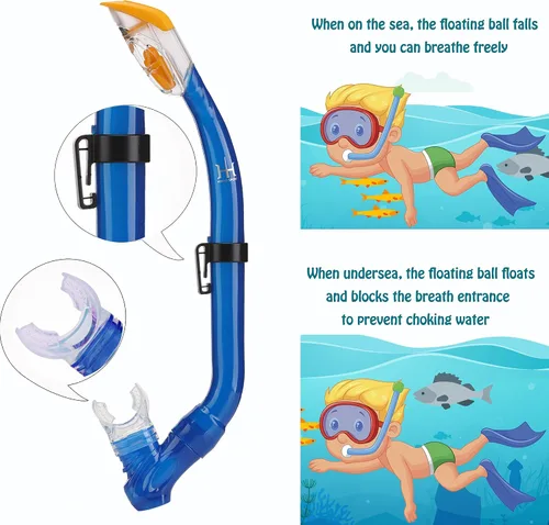 Miniatura 6 de Juego de esnórquel para niños con máscara, aletas, paquetes de esnórquel, con máscara de buceo, esnórquel, aletas ajustables para nadar, bolsa