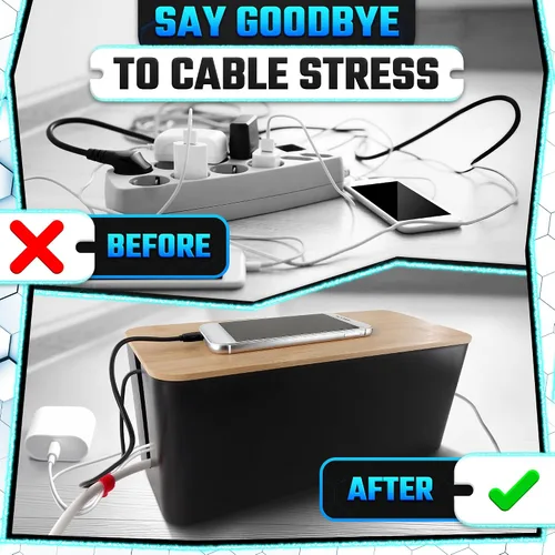 Miniatura 2 de Juego de 2 cajas organizadoras de cables para ocultar cables y regletas con clips, lazos y fundas reutilizables, diseño funcional, moderno, tamaños