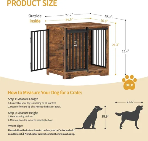 Miniatura 3 de Hzuaneri Mueble de jaula para perros de 27.2 pulgadas con puerta de granero, perrera resistente para interiores con 2 puertas, mesa auxiliar