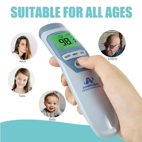 Miniatura 6 de Amplim Paquete de 2 termómetros infrarrojos digitales para la frente de grado médico y hospitalario sin contacto para bebés, niños y adultos.