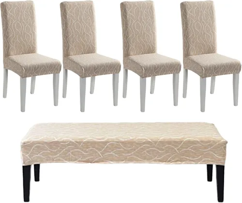 Miniatura 11 de CRFATOP 4 Piezas de Fundas Elásticas para Silla de Comedor con Funda para Banco Fundas Impresas para Silla de Comedor Fundas para Cojín de Asiento