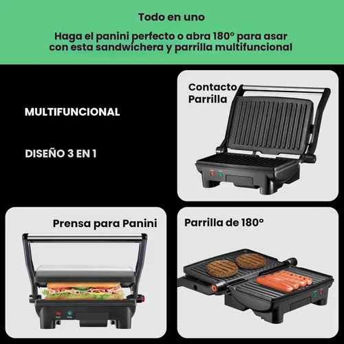 Miniatura 3 de Chefman Panini RJ02-180 parrilla de presa y sandwichera gourmet con revestimiento no adherente, se abre a los 180 grados, funciona con cualquier