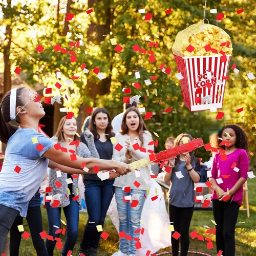 Miniatura 6 de Aoriher Juego de piñatas de maíz pop con palo, piñata de carnaval con palo para noche de película, tema de noche de cine, circo, corto, carnaval