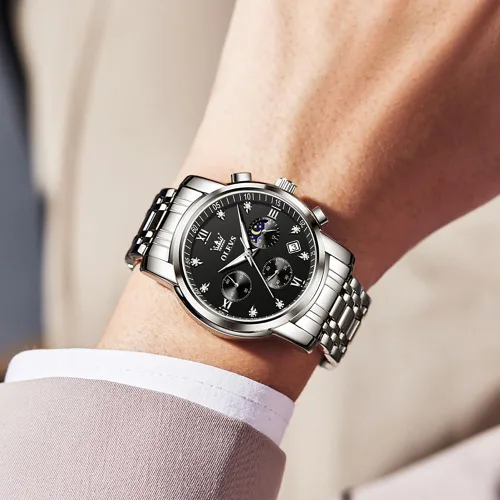 Miniatura 8 de OLEVS Watch for Men Diamond Business Dress Analog Quartz Stainless Steel Waterproof Luminous Date Two Tone Luxury Casual Wrist Watch Blue