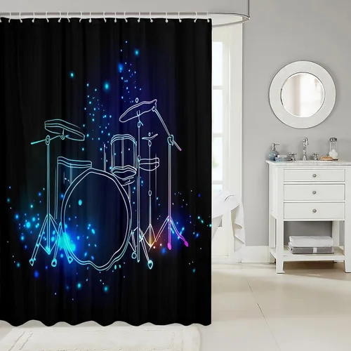 Miniatura 2 de Erosebridal Cortina de ducha con diseño de música rock, para niños y niñas, cortina de ducha de hip hop grunge, impermeable, decorativa, accesorios