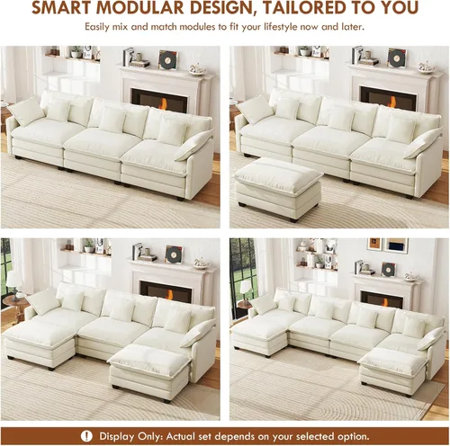 Miniatura 5 de WorthFurni Sofá de nube en forma de L de 77 pulgadas, sofá modular con otomana, cómodo sofá biplaza de felpilla con almohada para sala de estar