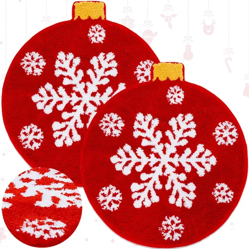 Miniatura 8 de Ceenna 2 alfombras de baño navideñas – Bonita alfombra de baño para árbol de Navidad, tapete de calcetín para puerta de bola para el hogar