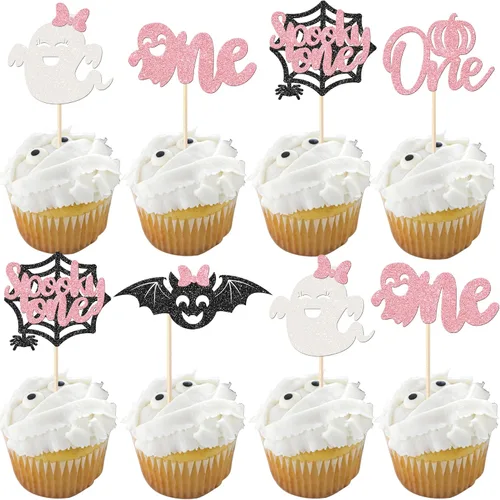 Miniatura 33 de Rsstarxi Paquete de 36 adornos para cupcakes de Halloween, murciélagos con purpurina, palitos de calabaza y calabazas, sombrero de bruja