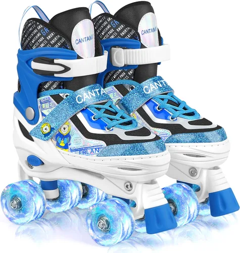 Patines para niños y niñas, 4 tamaños, ajustables, con ruedas iluminadas para niños, adolescentes, principiantes y avanzados, interiores y