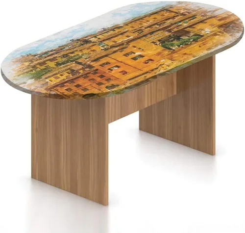 Miniatura 14 de Mantel ovalado ajustable italiano de poliéster elástico, mantel ajustable con estampado de paredes de Pienza en la Toscana, se adapta a mesas