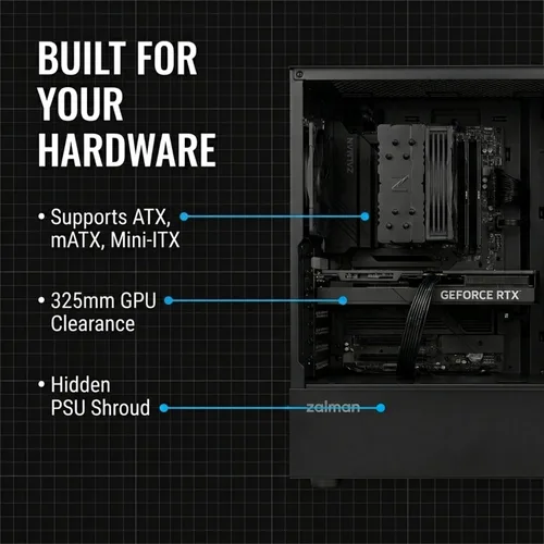 Miniatura 6 de Zalman FIT Basic ATX Mid-Tower Gaming PC case, Includes 1x 120mm PWM Rear Exhaust Fan, High Airflow Mesh Panel, Tempered Glass Side Panel, 360mm AIO