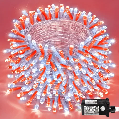 Miniatura 22 de Guirnalda de 120 luces LED rojas impermeables para exteriores, luces de Navidad rojas de 40 pies, 8 modos, cable transparente, guirnalda de luces