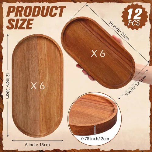 Miniatura 2 de Geetery 12 bandejas de madera para servir de 10 y 12 pulgadas, platos ovalados de madera para servir queso, platos llanos a granel para postres