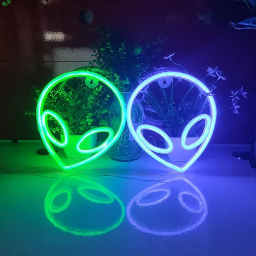 Miniatura 4 de JYWJ Luz de neón alienígena, USB o 3-AA alimentada por pilas de neón, decoración de pared de escritorio LED, varias fiestas, decoración de locales