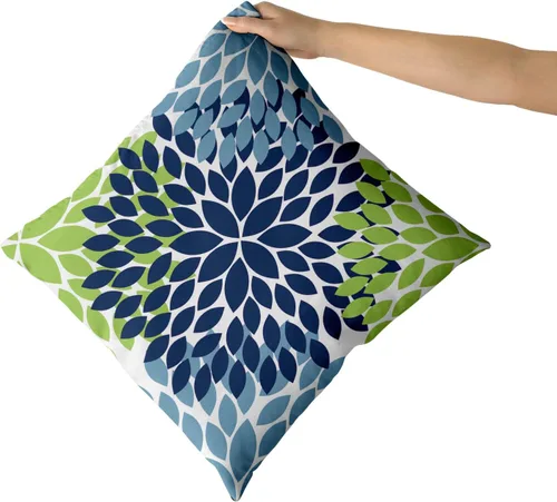 Miniatura 2 de Kawani Fundas de almohada decorativas azul marino verde 16x16 con flores de dalias celestes, juego de 2, estilo moderno rústico, de algodón