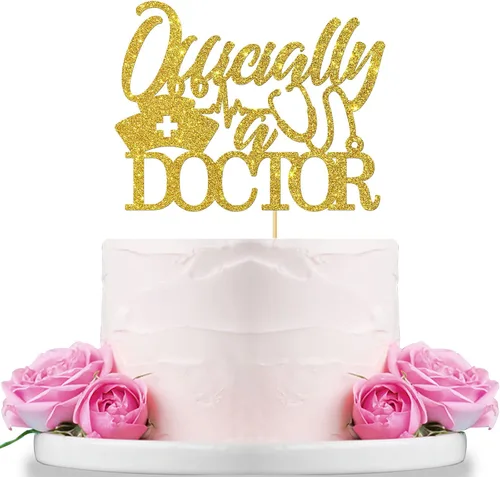 WeBenison Decoración para tartas con purpurina oficial de doctor/Felicidades de doctor/decoraciones de fiesta de graduación médica, color dorado