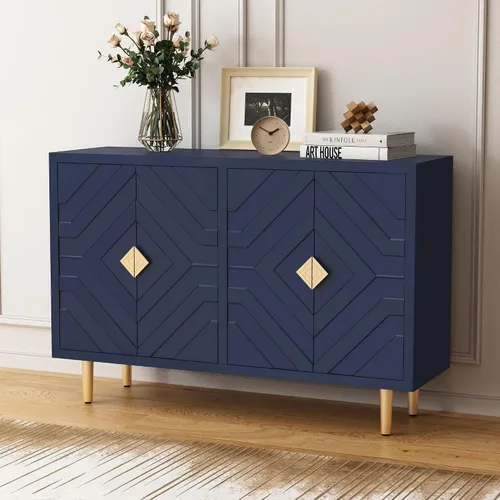 Miniatura 9 de HLR Gabinete de Acento de 48 pulgadas con 4 Puertas y Estantes, Aparador Gabinete Buffet Moderno con Puertas de Patrón Decorativo en Relieve