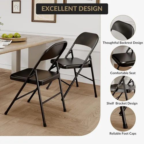 Miniatura 7 de Paquete de 4 sillas plegables con cojín, 350 libras, sillas plegables acolchadas para uso en interiores y exteriores, marco de metal resistente