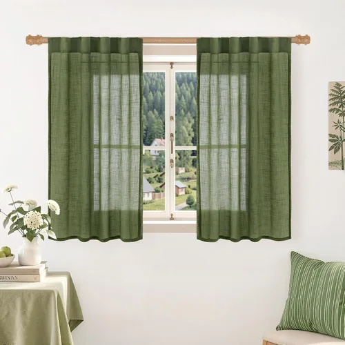 Miniatura 35 de LAMIT Cortinas de lino beige de 30 pulgadas de largo para ventanas pequeñas, cortinas semitransparentes filtrantes de luz, pestaña trasera