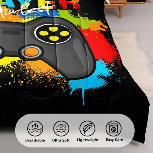 Miniatura 2 de Juego de ropa de cama de 5 piezas con estampado de videojuegos tamaño individual para niños, niñas, adolescentes, ropa de cama de 5 piezas en una