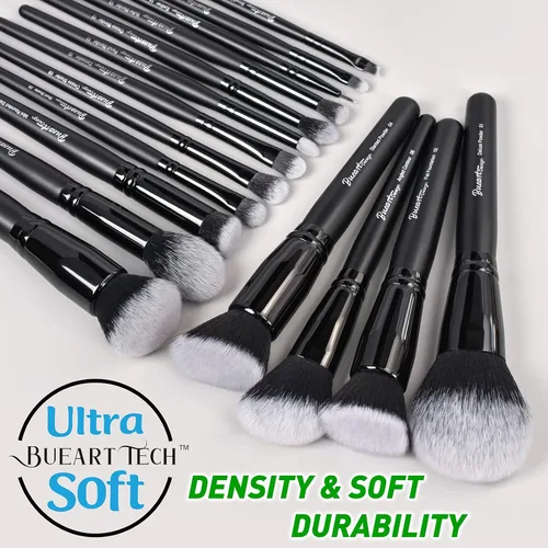 Miniatura 3 de Bueart Design Juego de 19 Piezas de Brochas de Maquillaje ULTRA SUAVES de CABELLO DENSO con Etiqueta Negra Contiene Polvo Grande Base Plana 19