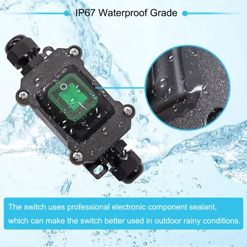 Miniatura 2 de IP67 Interruptor de línea impermeable en línea 16A/250V 20A/125V CA DPST de 4 pines, 2 posiciones, interruptor de palanca exterior con botón de Verde