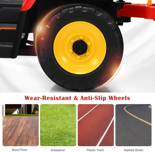 Miniatura 6 de OLAKIDS Tractor de paseo para niños de 12 V, vehículo eléctrico 2 en 1 con control remoto, remolque desmontable, juguete de conducción a batería Rojo