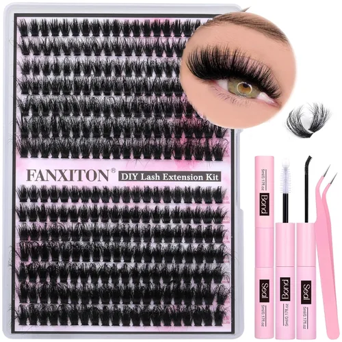 Miniatura 10 de Kit de pestañas en racimo, 280 racimos con cepillo, extensiones rizadas en D, con volumen, 23/64 a 40/64 pulgadas, 40D+50D, pestañas individuales