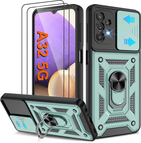 Miniatura 117 de ATUMP Funda para T-Mobile Revvl V Plus 5G con protector de pantalla HD con cubierta de cámara deslizante, soporte de anillo de rotación de 360° Negro